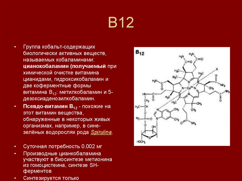 Активная форма в 5. Формы витамина в12 метилкобаламин. Витамин в12 кобаламин формула. Витамин b12 коферментная форма. Кофермент цианокобаламина.
