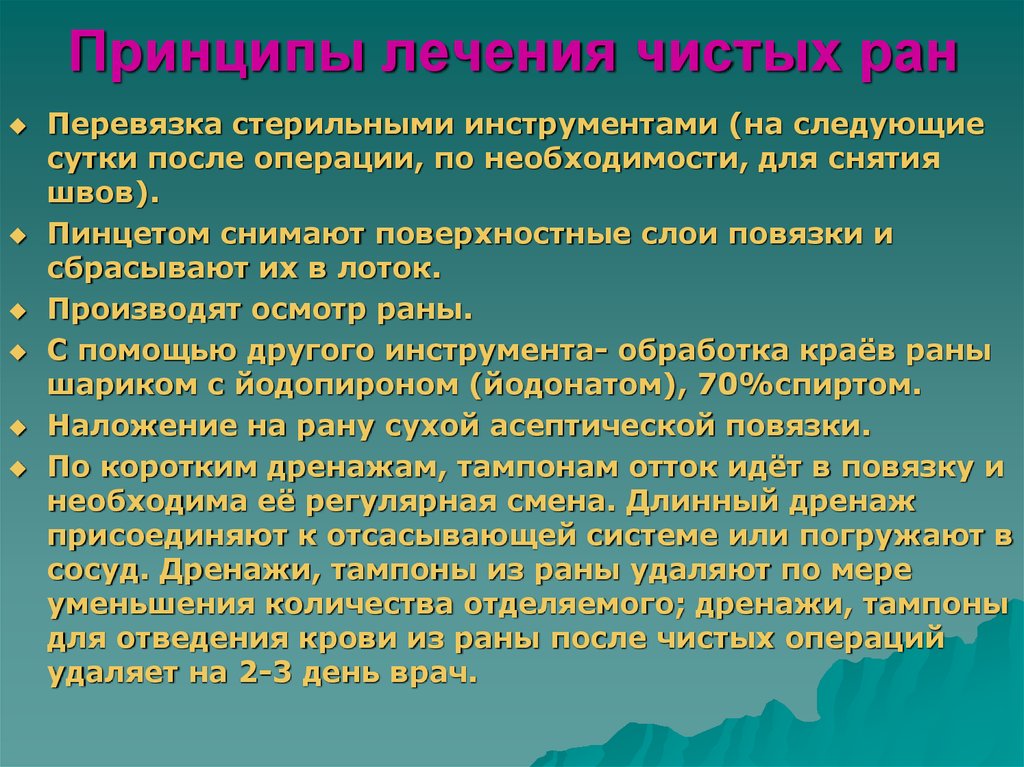 Метод ран. Принцип перевязки чистой раны. Перевязка послеоперационной раны алгоритм. Алгоритм выполнения перевязки чистой раны. Обработка чистой и гнойной раны.