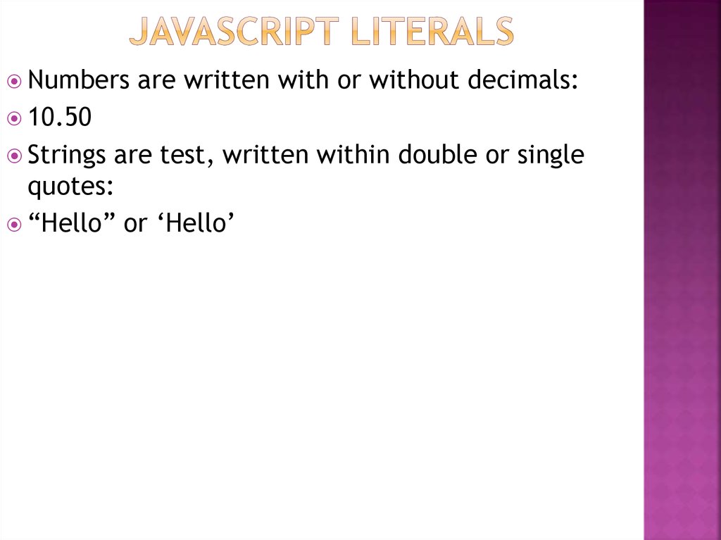 Javascript literals