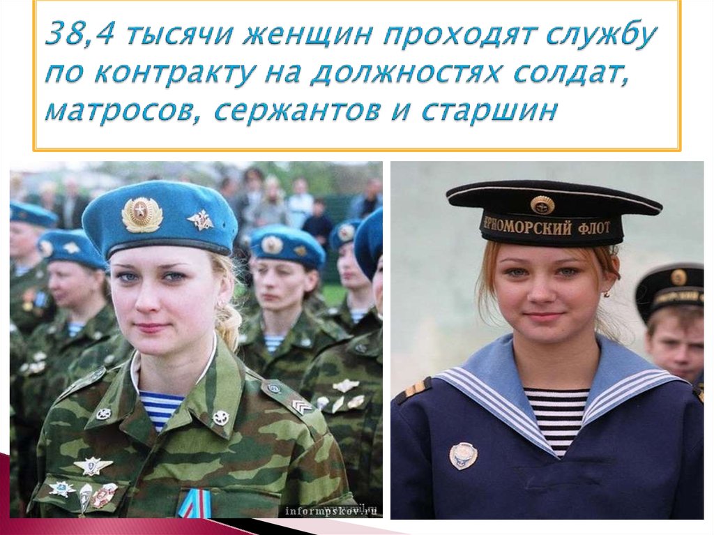 38,4 тысячи женщин проходят службу по контракту на должностях солдат, матросов, сержантов и старшин