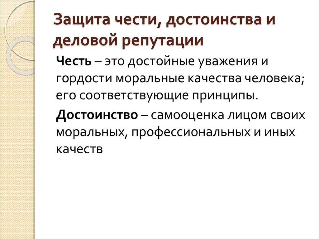 Защита чести достоинства и деловой репутации