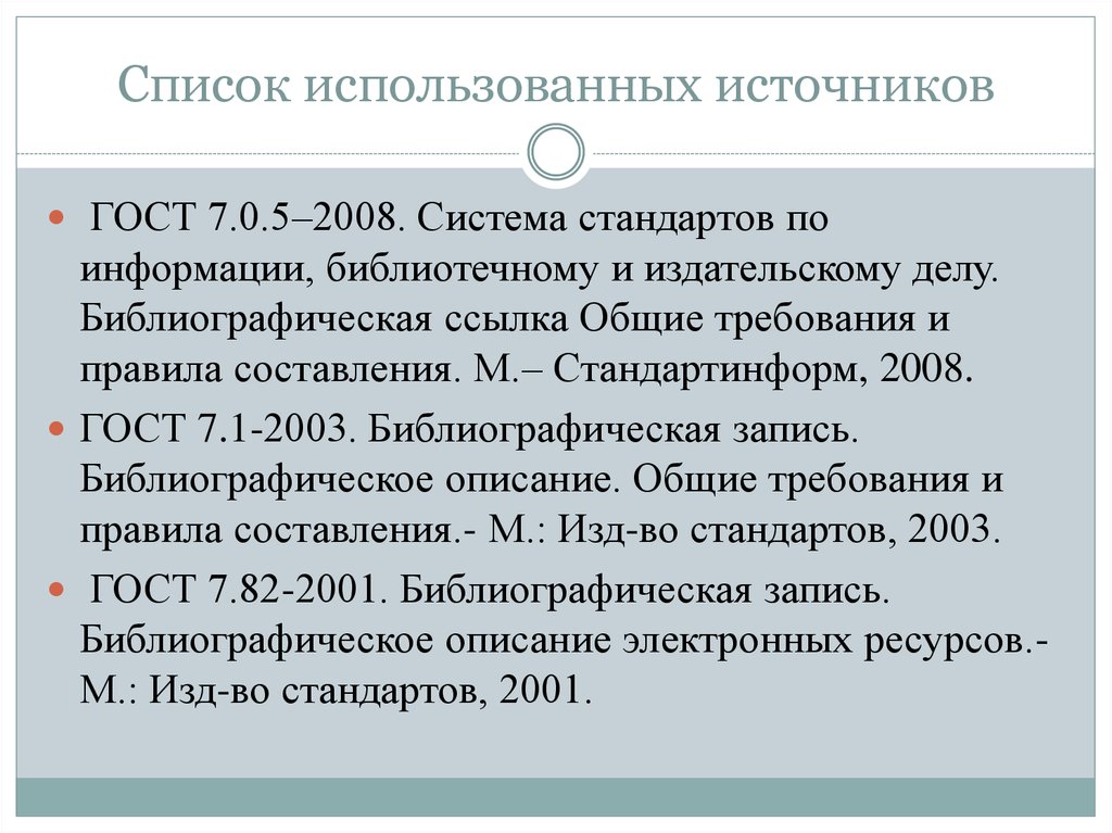 Образец списка использованных источников