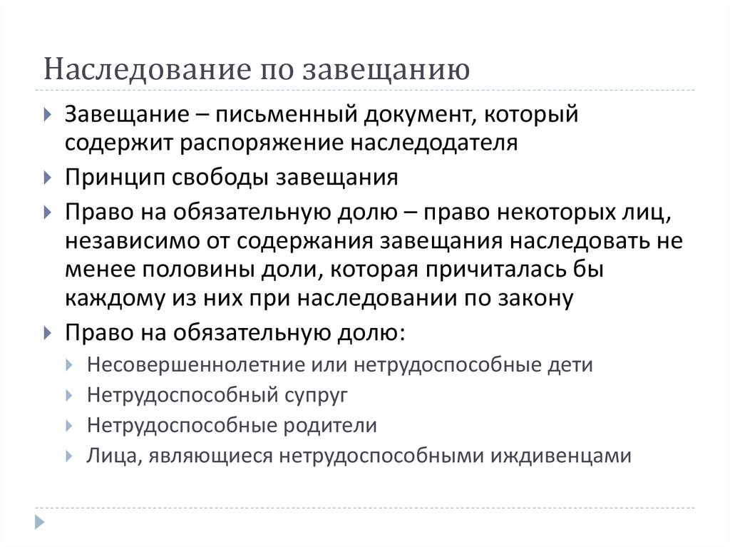 Наследство по завещанию презентация