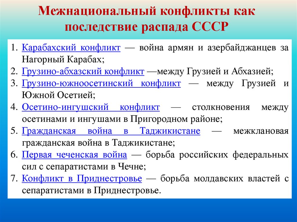 Конец конфликта в россии. Межнациональные конфликты в СССР таблица. Международные конфликты после распада СССР. Национальные конфликты на территории бывшего СССР. Межнациональные конфликты в СССР.