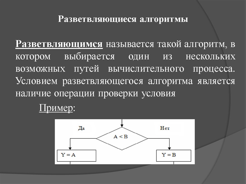 Из нескольких возможных. Алгоритм называется разветвляющимся. Какой алгоритм называется разветвляющимся примеры. Какие алгоритмы называют разветвляющимися. Разветвляющийся алгоритм с условием.