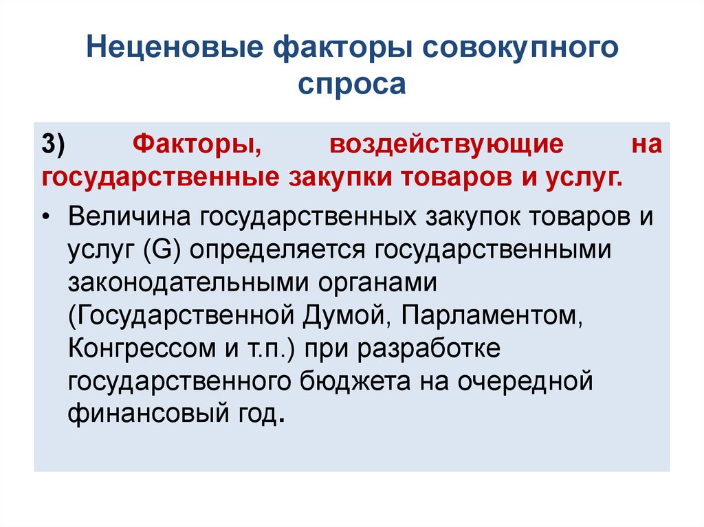 3 фактора спроса. Неценовые факторы государственного спроса.. Государственные закупки товаров и услуг это. Факторы, воздействующие на государственные закупки товаров и услуг. Факторы, влияющие на государственные закупки товаров и услуг.