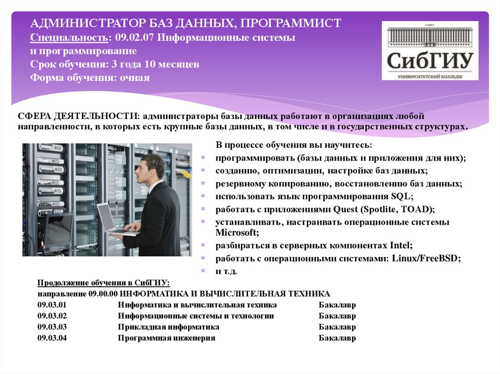 Информационные специальности. 09.02.07 Информационные системы и программирование. Администратор баз данных. Информационные системы и программирование специальность. Базы данных профессии.