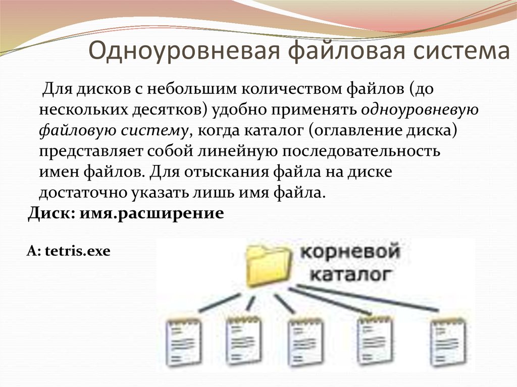 Большое количество файлов. Одноуровневая иерархическая файловая система. Одноуровневая файловая система и многоуровневая файловая система. Одноуровневая файловая структура. Одноуровневая файловая система схема.