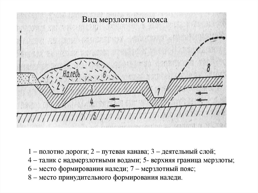 Деятельный слой. Мерзлотный пояс у дороги схема. Деятельный слой грунта. Схема мерзлотных вод.