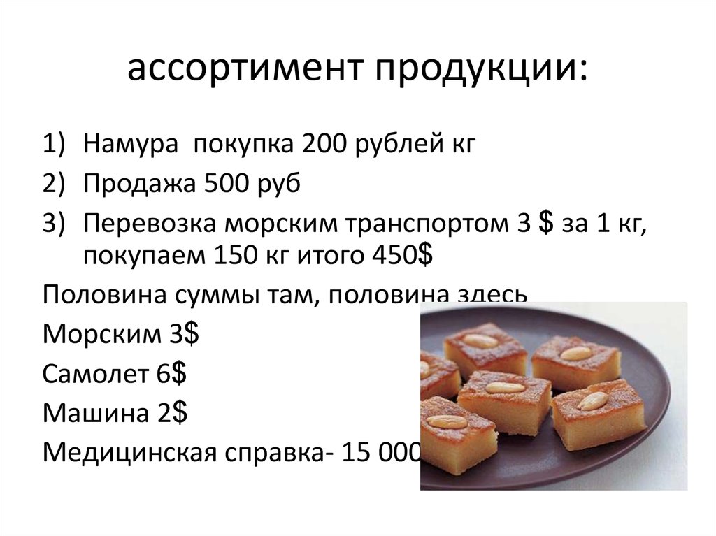 ассортимент продукции: