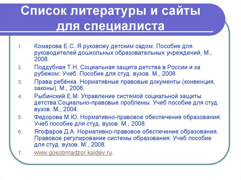 Список литературы социальная работа