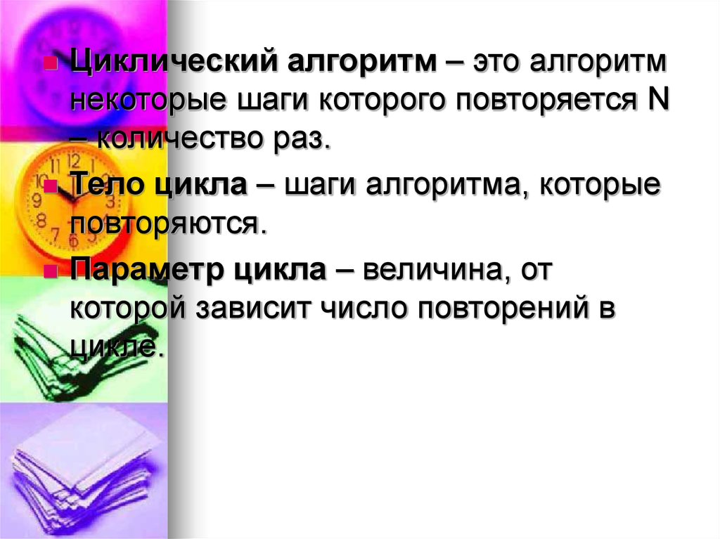 Некоторый алгоритм. Повторные алгоритмы. Алгоритм шаги которого повторяются. Параметры цикла это величины от которых зависит количество чего?.