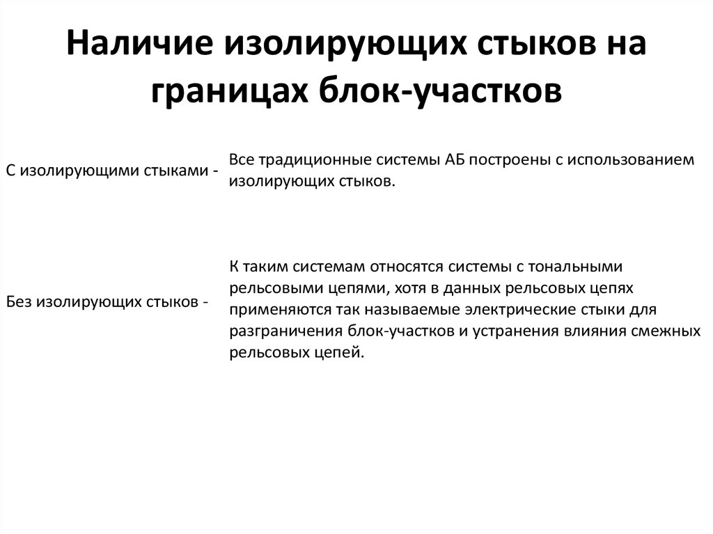 Наличие изолирующего. Какие стыки применяются для разграничения блок участков.