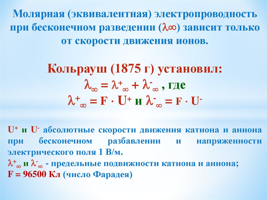 Шпаргалка: Предельные эквивалентные электропроводности ионов в водных растворах