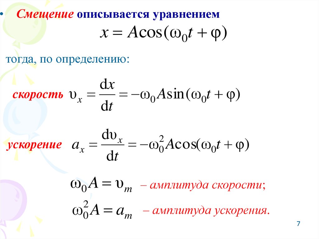 Смещение амплитуда смещения период. Амплитуда колебаний скорости. Амплитуда ускорения формула. Ускорение колебаний формула. Как найти амплитуду скорости.