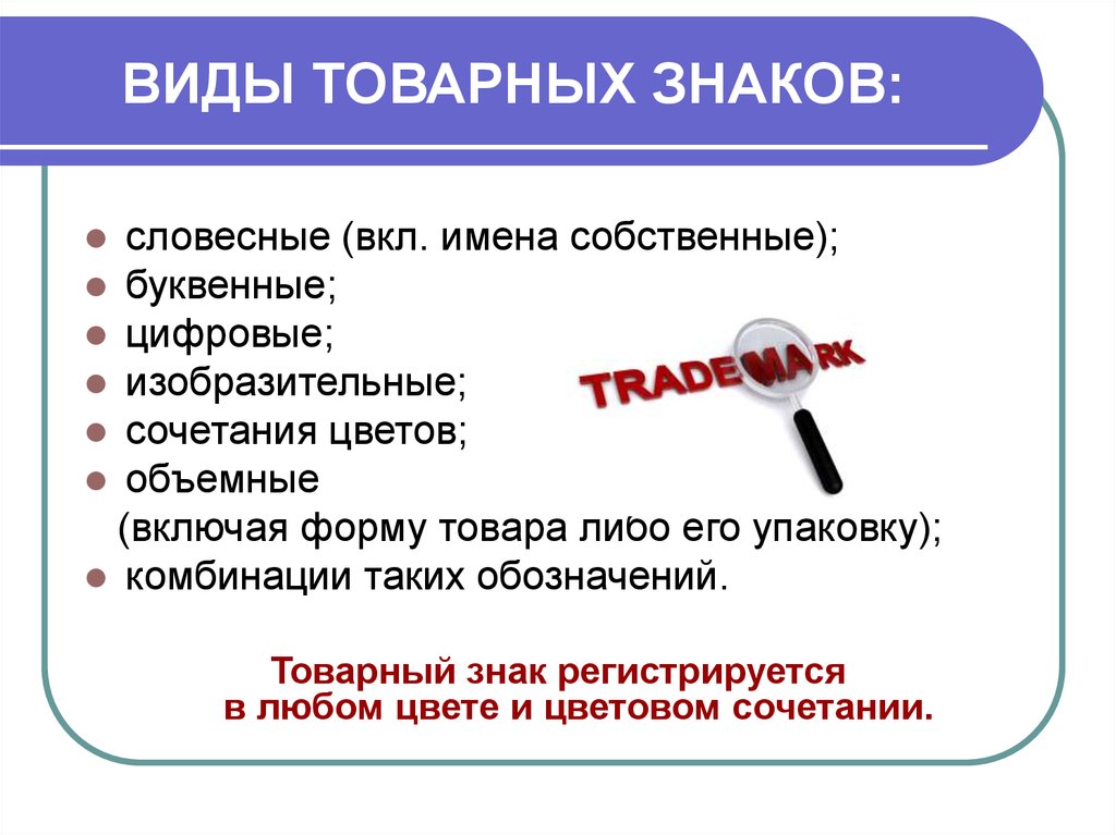 Виды товарных знаков. Товарный знак виды. Типы обозначения товарных знаков. Виды товарных знаков Словесные.