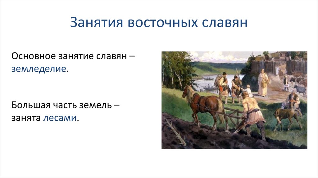 Тема восточные славяне. Хозяйственные занятия восточных славян. Занятия восточных славян в древности. Земледелие восточных славян. Основные занятия славян.