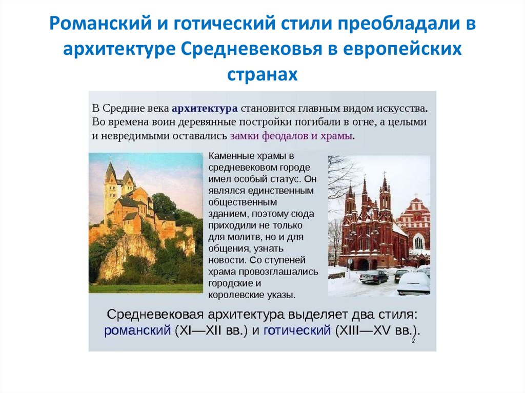 Романский и готический стили преобладали в архитектуре Средневековья в европейских странах
