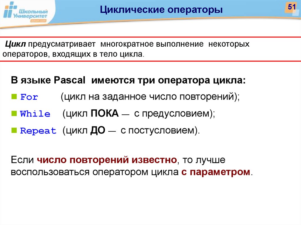 Ключевые слова циклов языка с. Из каких элементов состоят циклические операторы?. Циклические операторы в Паскале. Примеры операторов языка программирования. Цикл с параметром for в Pascal.