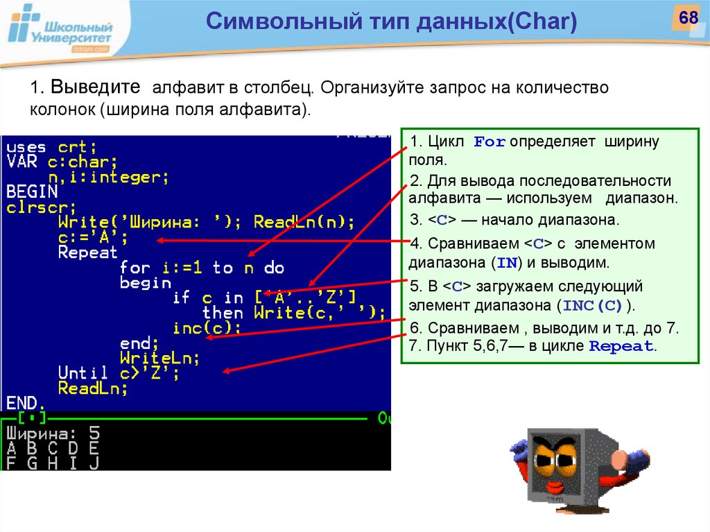 Символьный тип данных в паскаль презентация