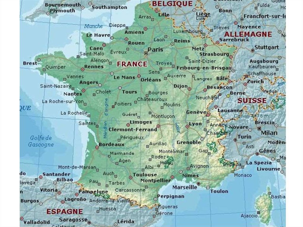 Какое море омывает францию. Карта Франции с городами на французском. Географическая карта Франции на французском языке. Карта Франции на русском языке с городами и провинциями. Физическая карта Франции на французском языке.