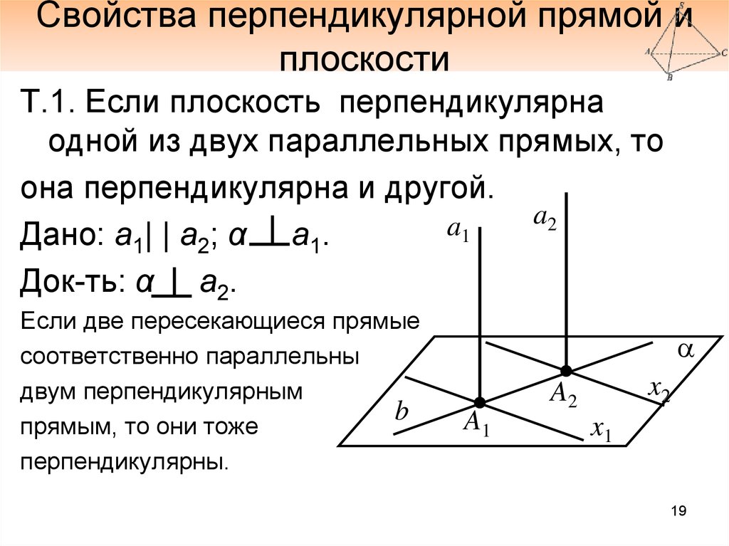 Свойства перпендикулярных