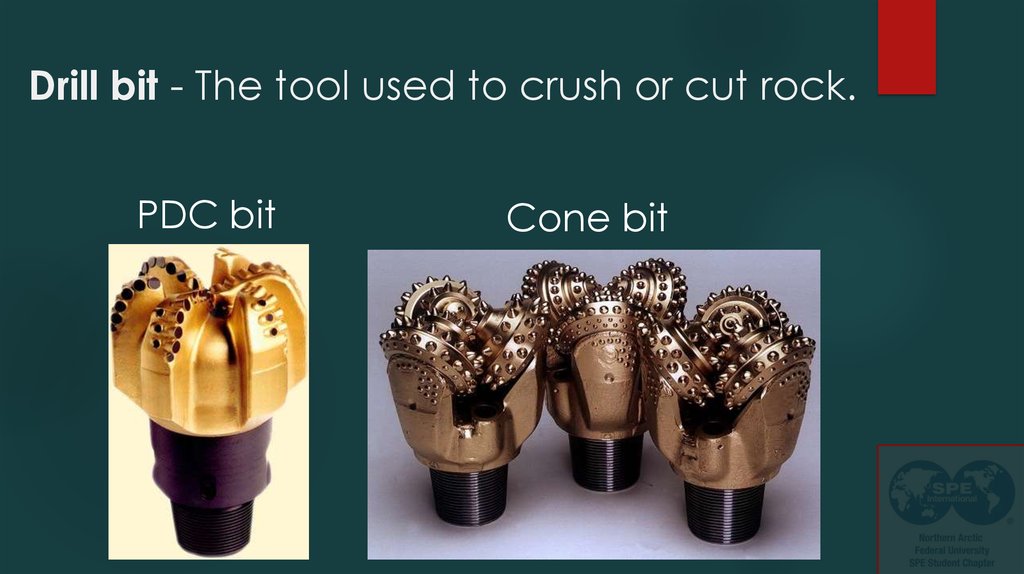 Drill bit - The tool used to crush or cut rock.