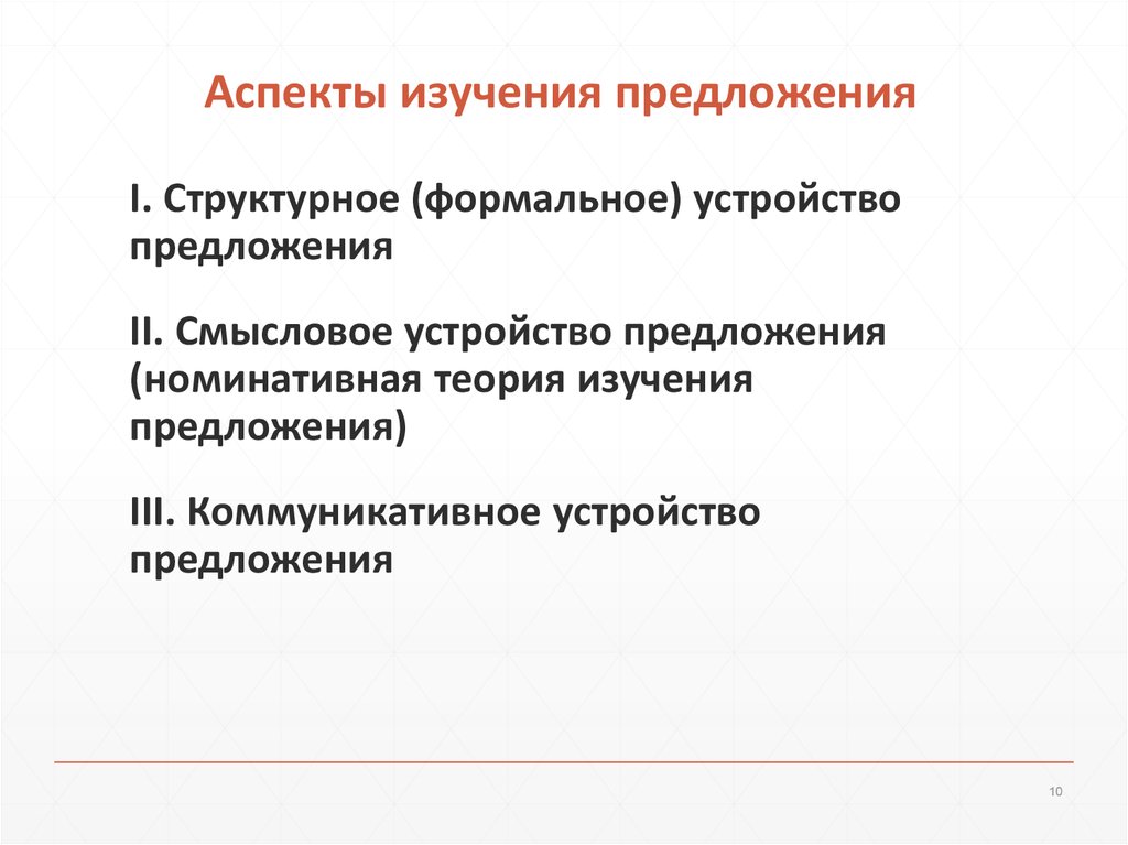 Функционально синтаксический. Аспекты изучения предложения. Структурный аспект предложения. Основные аспекты изучения предложения. Аспекты синтаксиса.