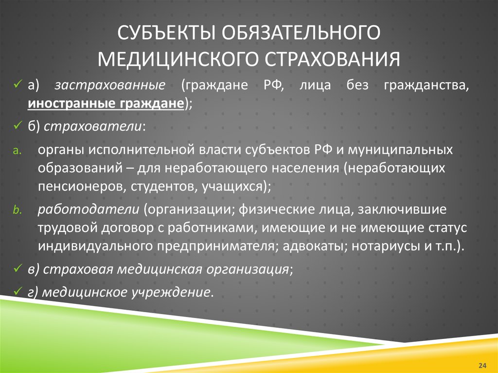 Субъекты обязательного медицинского страхования