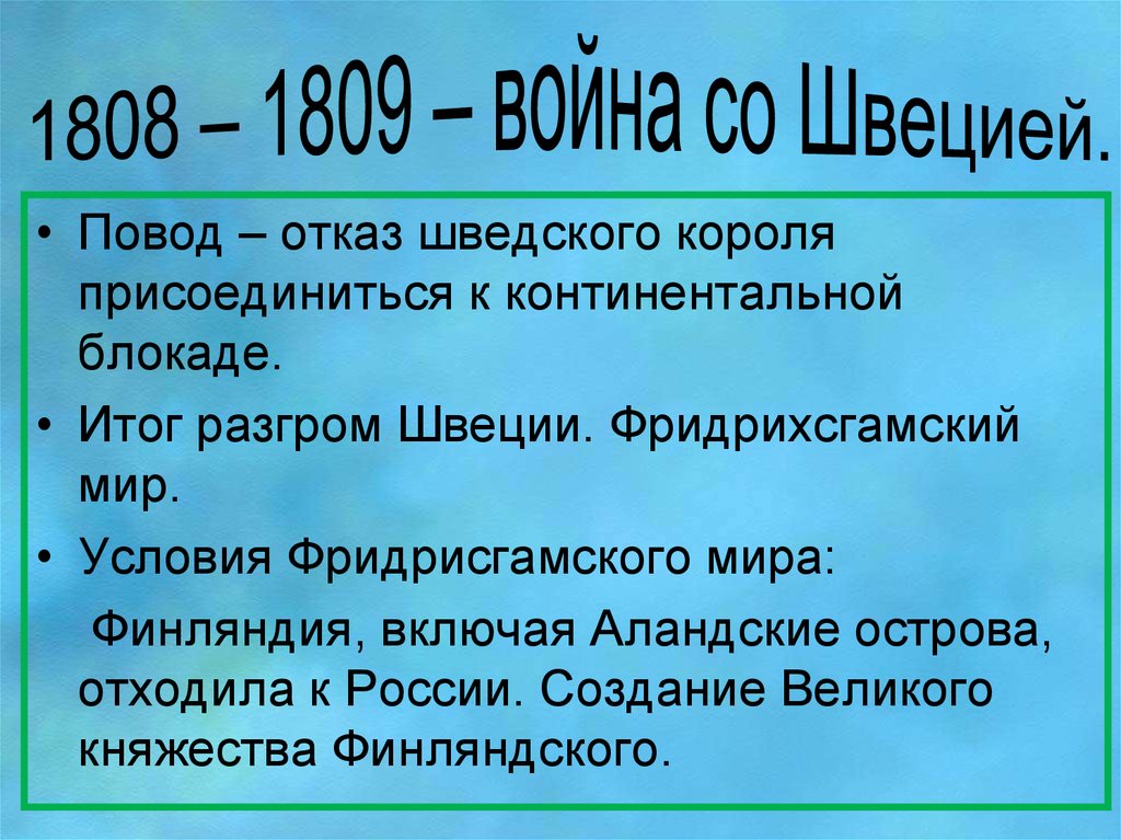 Русско шведская война 1808 1809 презентация