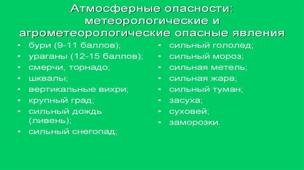 Перечислите опасные метеорологические явления