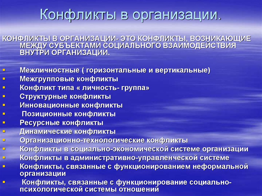 Конфликты возникающие внутри организации презентация