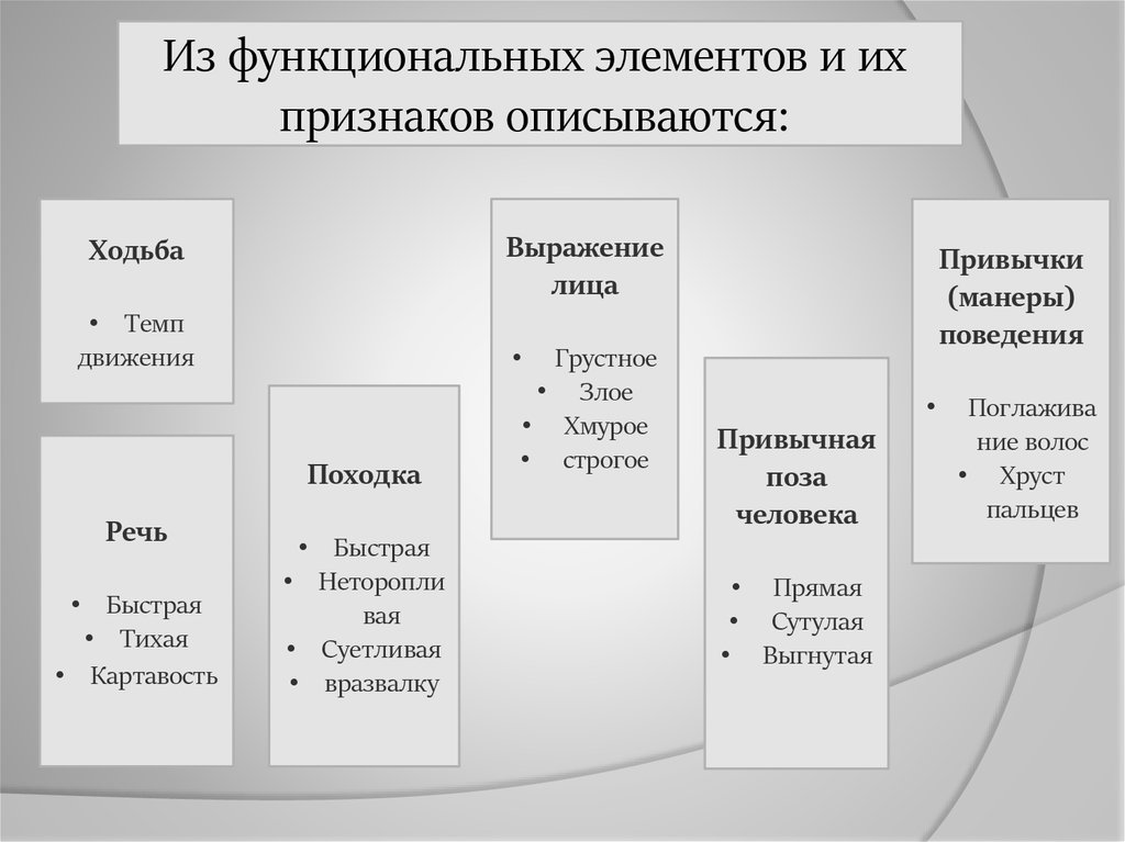 Функциональные признаки. Функциональные элементы и признаки. Функциональные признаки внешности. Описание функциональных признаков. Функциональные элементы человека и признаки.