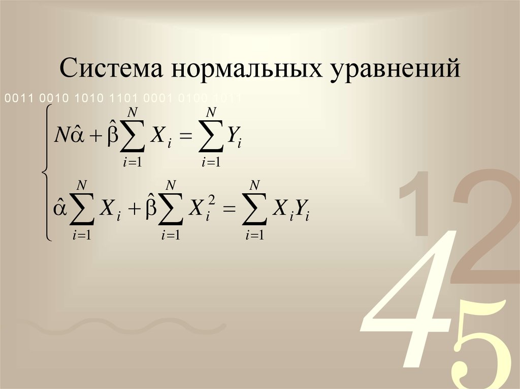 Нормальная система. Система нормальных уравнений. Система нормальных уравнений имеет вид:. Параметры системы нормальных уравнений. Система нормальных уравнений формула.