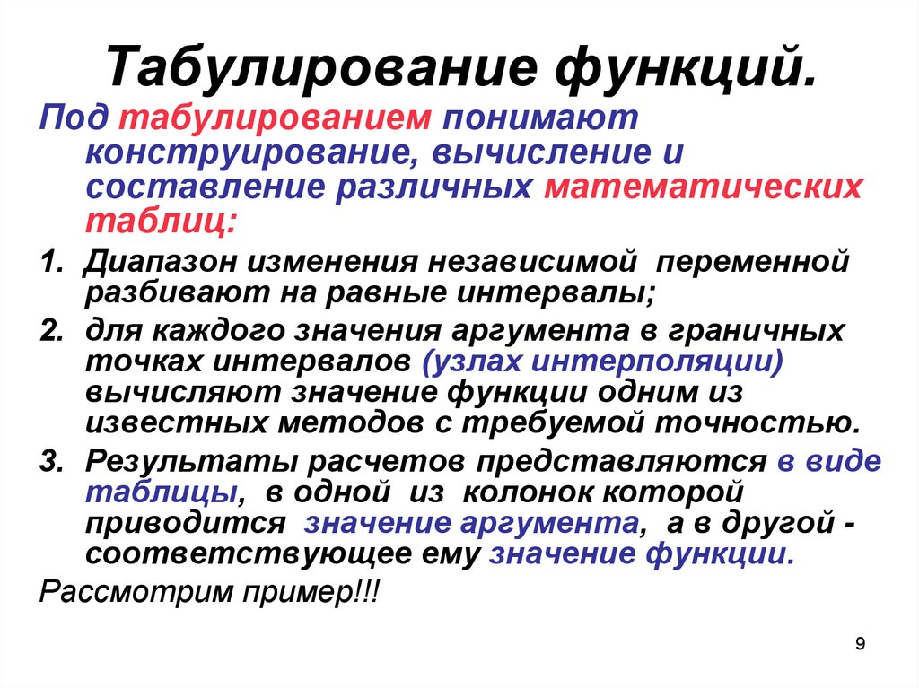 Понятие функции организации. Функции под. Табулирование функции для значения аргумента. Табулирование трансцендентных функций. 24. Понятие функции.