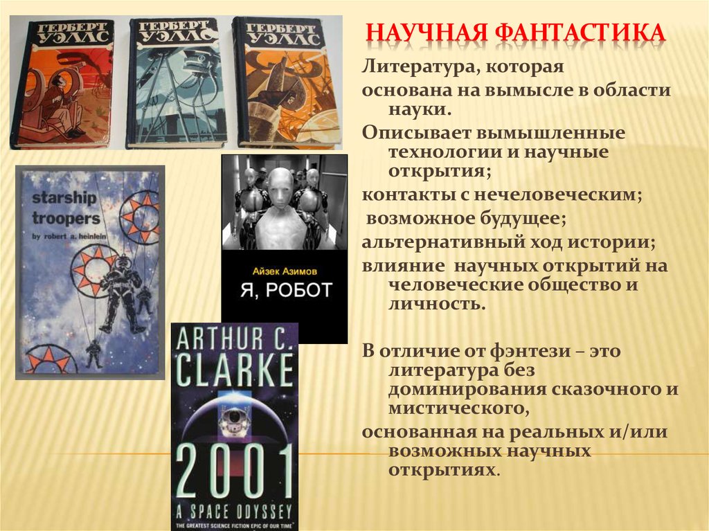 Беллетристика это простыми словами. Научная фантастика это в литературе. Жанры научной фантастики в литературе. Научно фантастическая литература. Презентация научная фантастика в литературе.