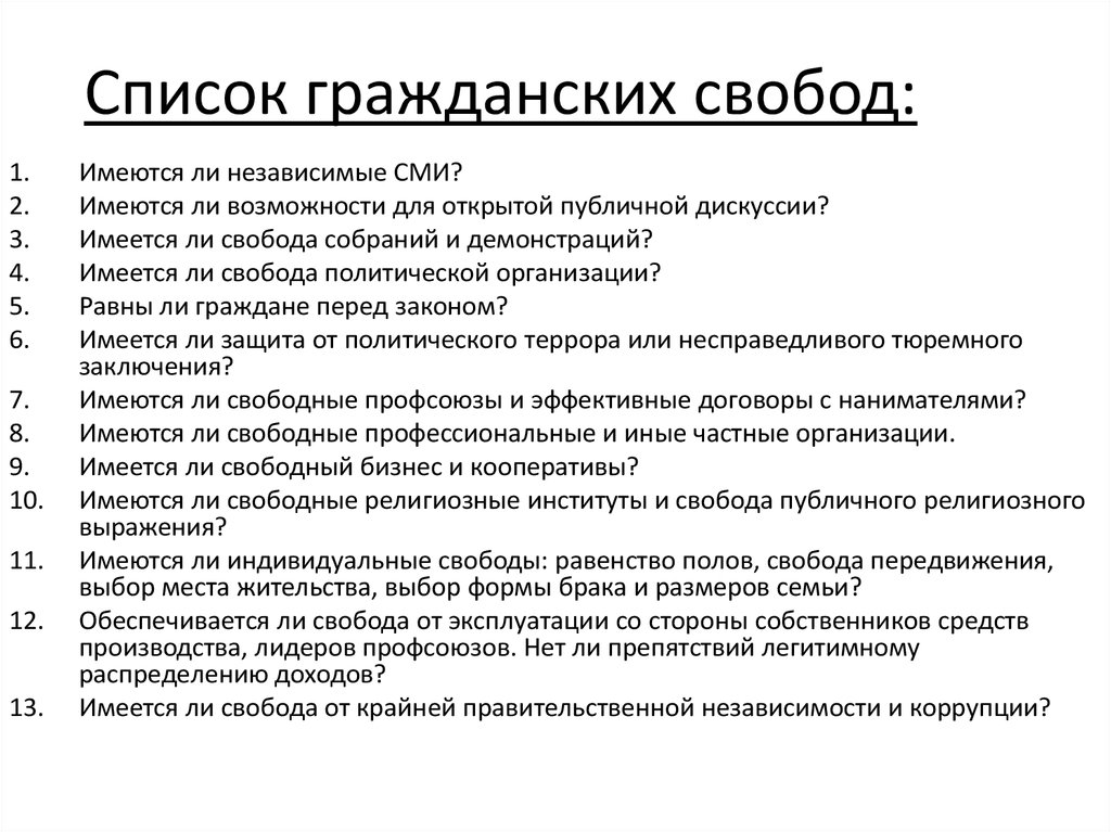 Списки гражданских. Гражданские свободы. Гражданские свободы список. 60 Гражданских свобод список. Отсутствие гражданских свобод.