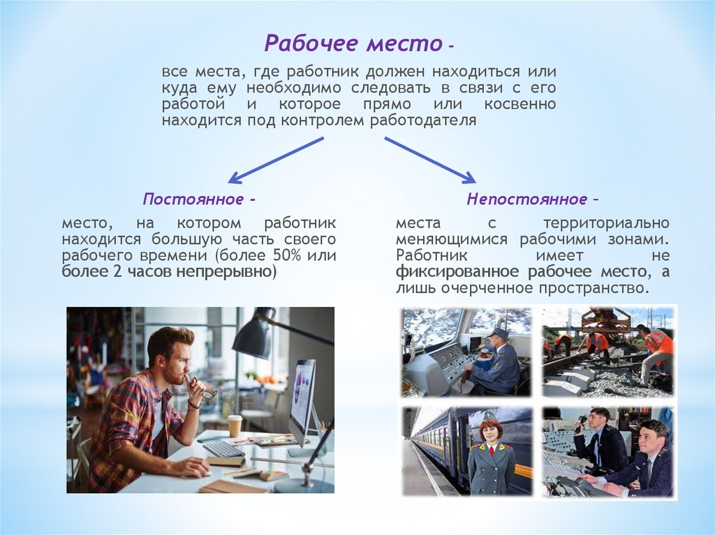 Группы рабочих мест. Проверка рабочего места. Рабочее где работник должен находиться в связи с его работой. Рабочее место это место где работник должен находиться. Косвенные рабочие места.