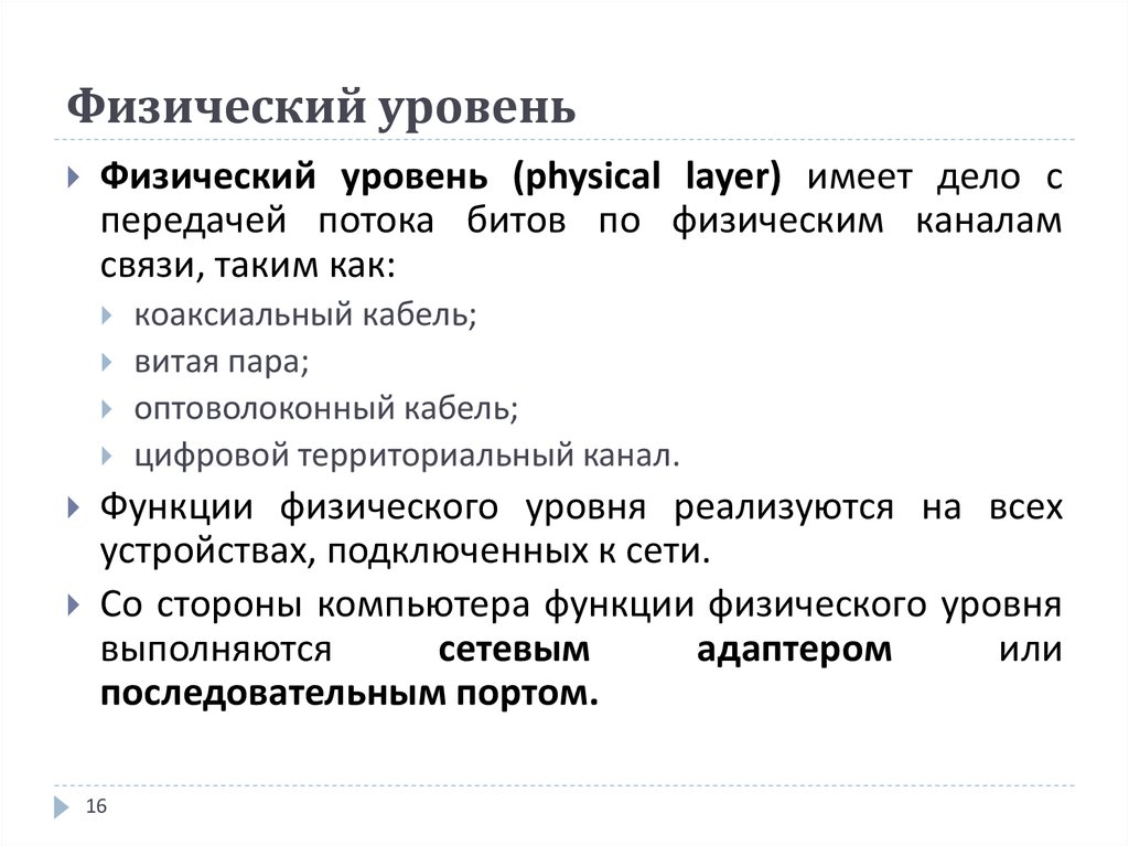 Физический уровень. Задачи физического уровня. Физический (physical) уровень. Задачи и функции физического уровня.