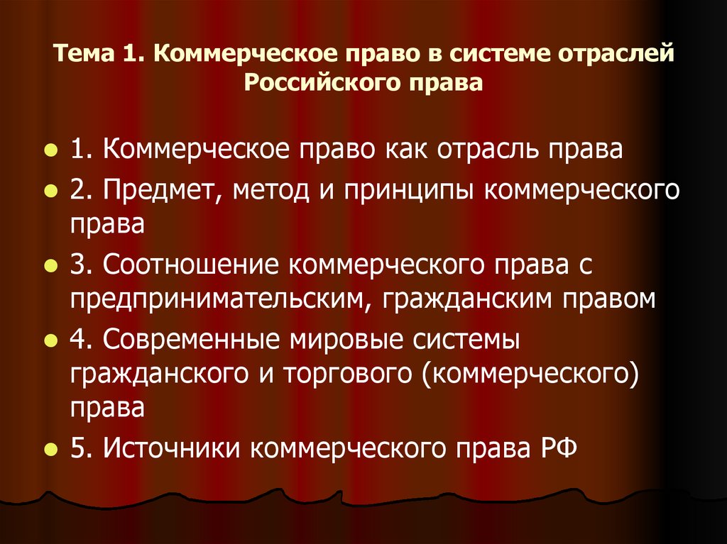 Коммерческое право. Предмет, метод, принципы коммерческого права. Основные принципы коммерческого права. Коммерческое право как отрасль права.