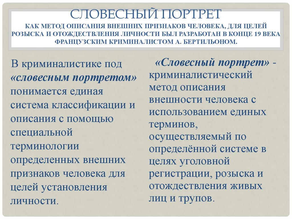 Словесное описание портрета человека. Описание облика человека пример. Порядок описания внешности. Словесный портрет метод описания внешности человека. Метод словесного портрета в криминалистике.