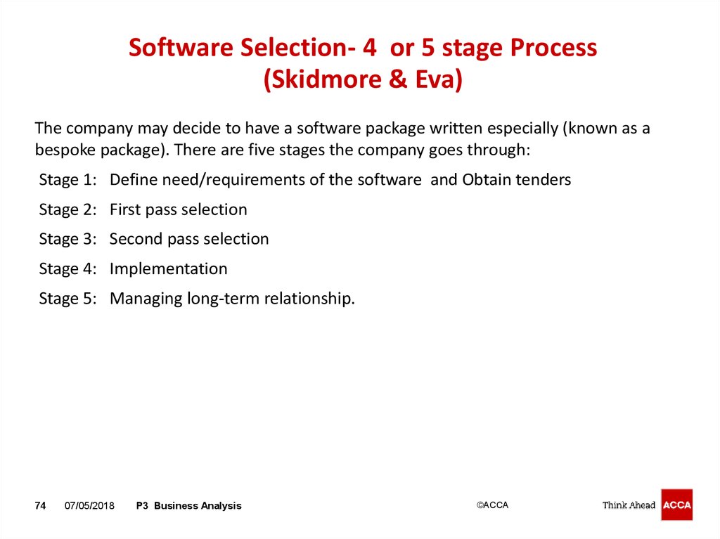 Software Selection- 4 or 5 stage Process (Skidmore & Eva)