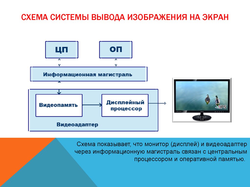 Вывод изобразить. Система вывода изображения на экран. Схема вывода изображения на экран. Схема видеосистемы ПК. Схема вывода изображения на мониторе.