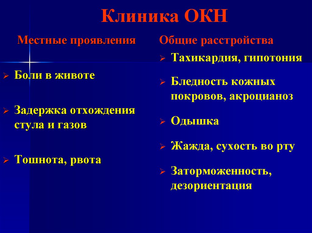 Клиническая картина острой кишечной непроходимости