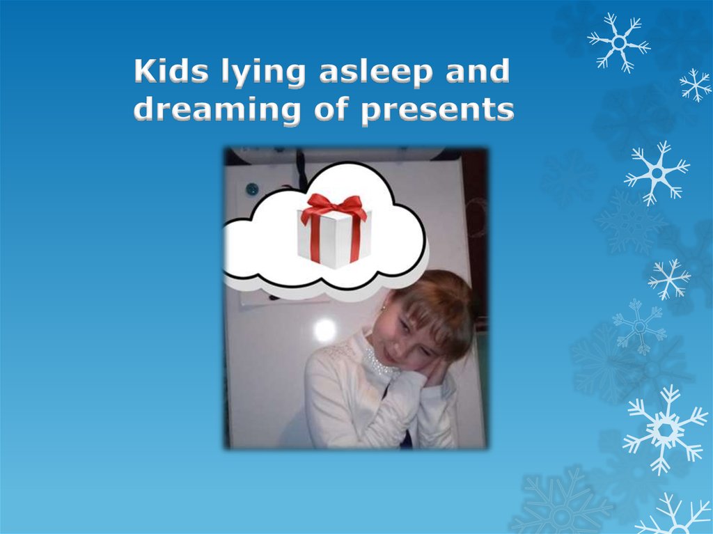 Kids lying asleep and dreaming of presents