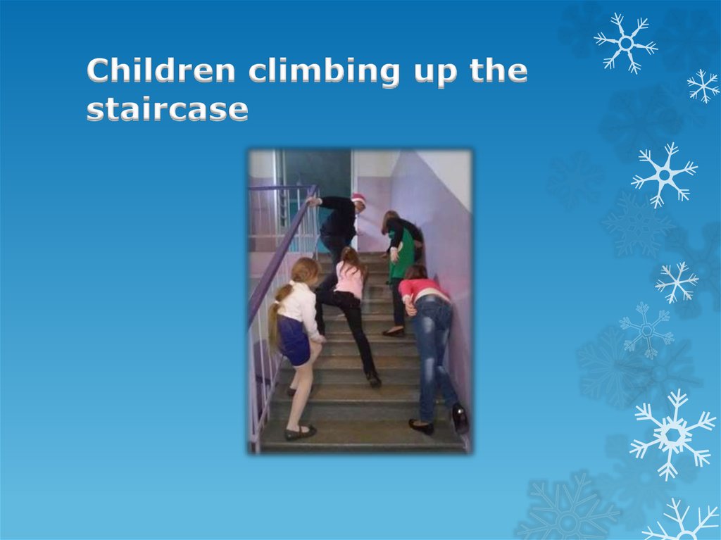 Children climbing up the staircase