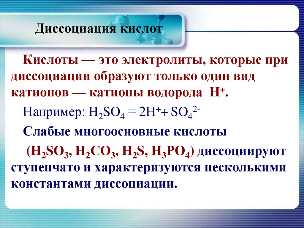 Катион h образуется при диссоциации