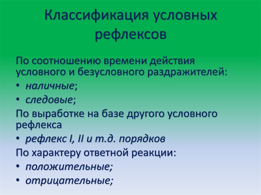 Классификация условных и безусловных рефлексов презентация