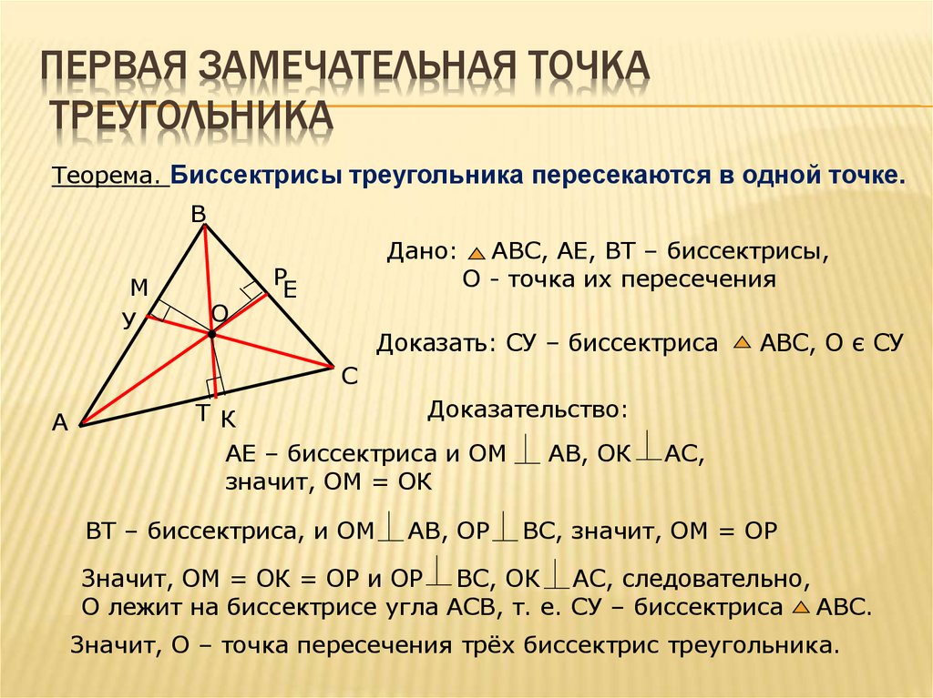 Теорема о пересечении биссектрис треугольника