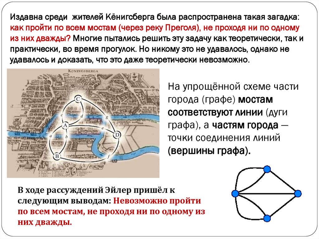 Среди жителей. Загадка про мосты Кенигсберга. Среди жителей Кенигсберга была распространена такая загадка. Загадка о семи Мостах Кенигсберга. Ответ по решению задачи о кенигсбергских Мостах.